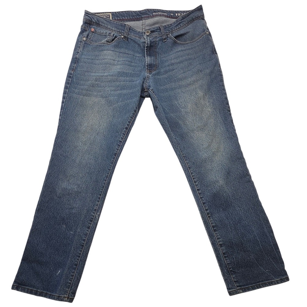 MBX Mens Slim Tapered Jeans Dark Wash Denim Pants W36 L30 Blue Casual Streetwear